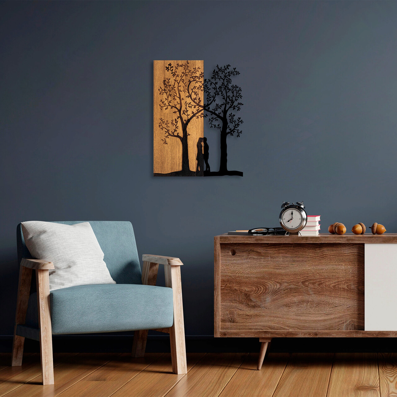 Decoratiune de perete, Love Under The Tree, Dimensiune: 45 x 58 cm, Nuc / Negru - imagine 7